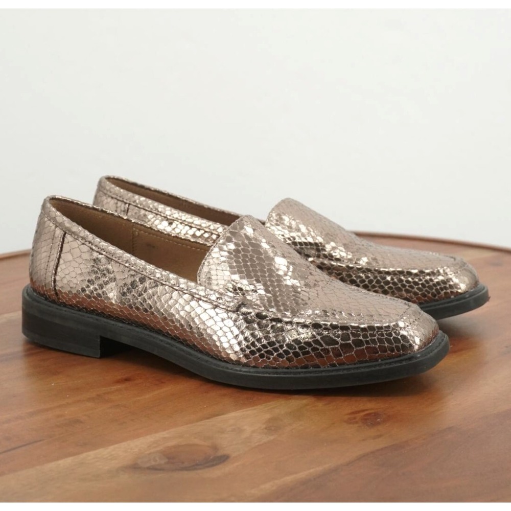 Dolce Vita Metallic Rose Gold Snakeskin-Effect Loafers